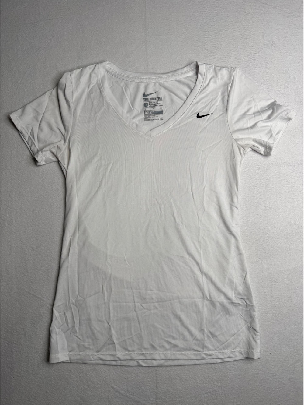 Nike The Nike Tee Women’s Small White Dri-FIT V Neck Athletic Shirt